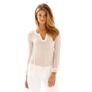 Lilly Pulitzer Colby Silk Metallic Top White Gold XS